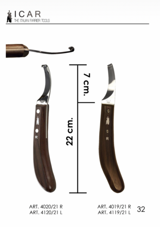 Icar Hoof knife Classic - straight blade - fixed