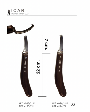 Icar Hoof knife Classic - drop blade - fixed